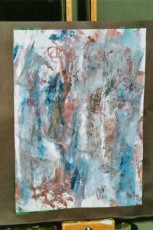 Blue & Red abstract on easel