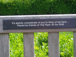 A memorial seat kindly paid for by fans - in Cambridge Botanic Gardens